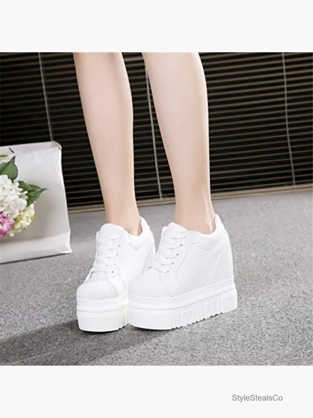 Lace-Up Platform Wedge Sneakers Hidden Heel Memory Foam Casual Walking Shoes - Picture 5 of 7